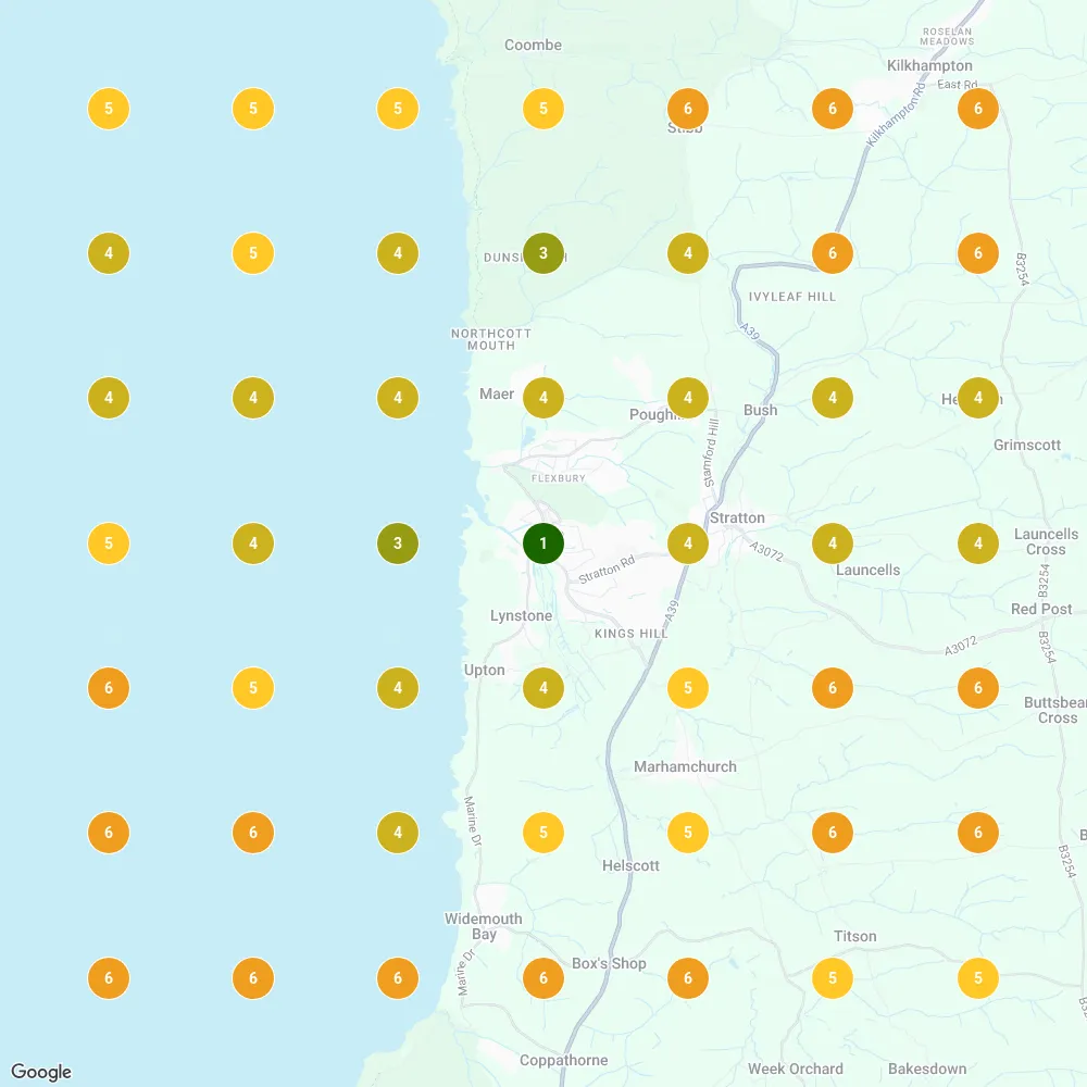 LocalFalcon map grid for counsellor bude, 22 June 2026