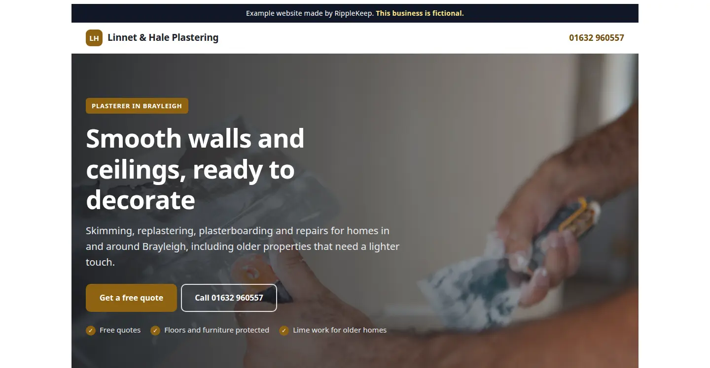 Example website for Linnet and Hale Plastering, a fictional plastering business