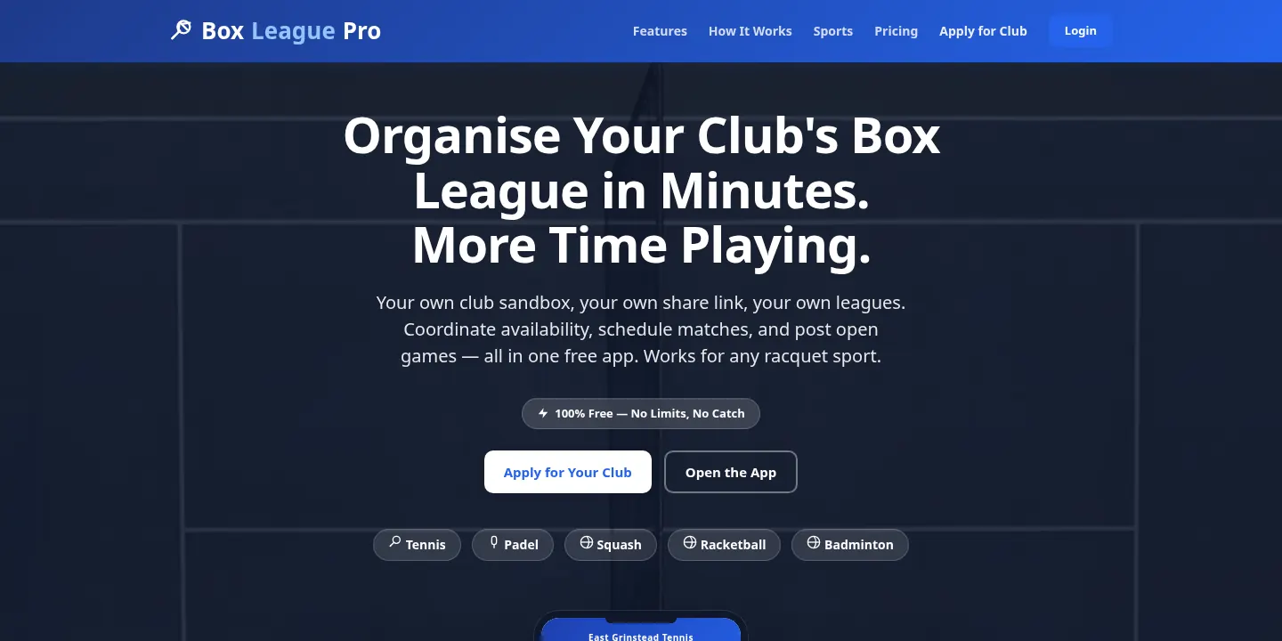 Homepage of BoxLeague Pro